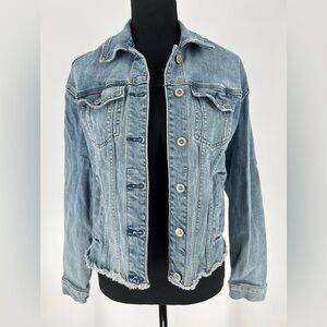 HOLLISTER DENIM JEANS JACKET WITH EMBROIDERED FLOWERS ON‎ BACK